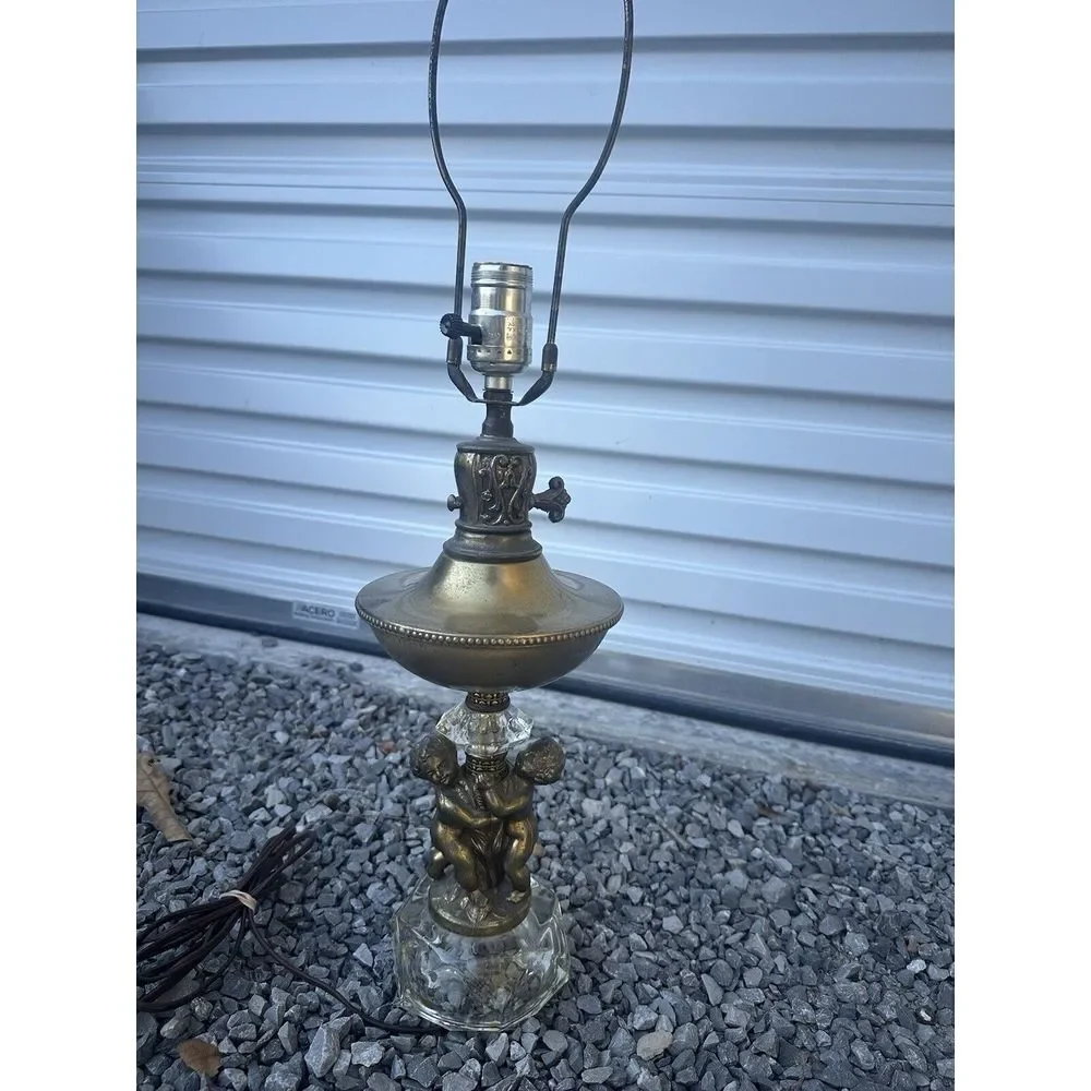 Vintage‎ Hollywood Regency Gold Crystal Cherub Lamp Base 24.5in High WORKS